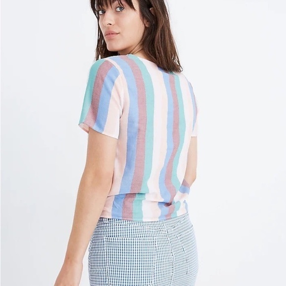 Madewell button tie front striped top petite medium - Picture 6 of 8